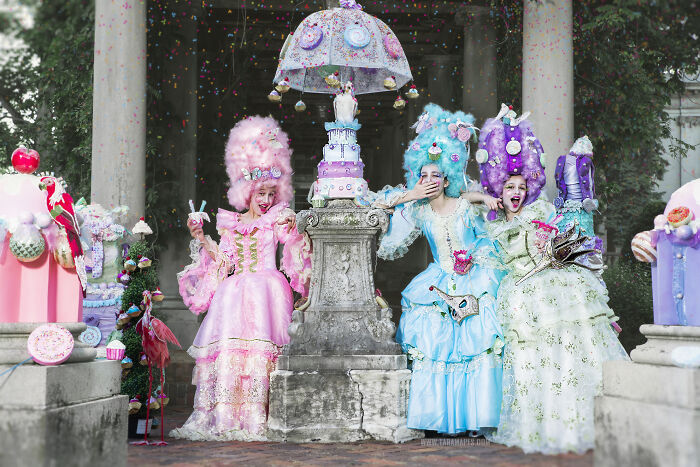 Let Them Eat Cake! My Marie Antoinette Photoshoot At A Mansion With Huge Life Size Cake Props I Made With My Sister