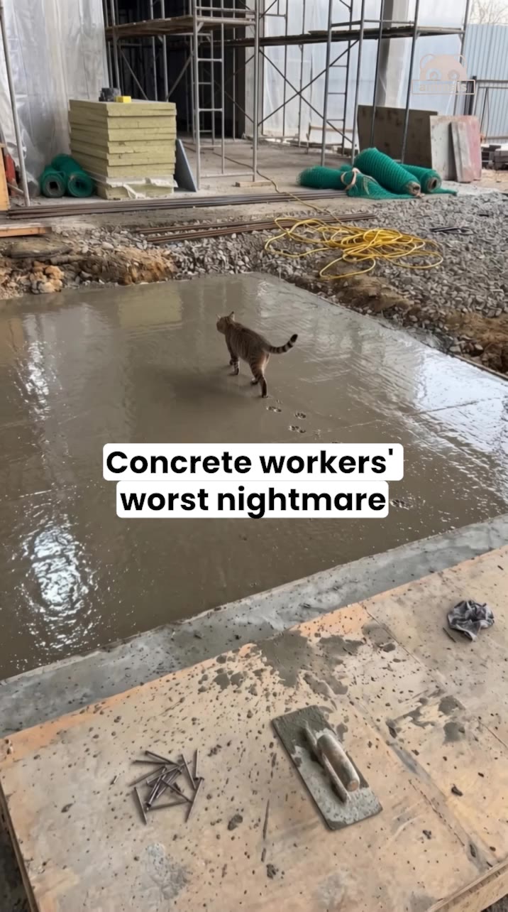 Feline Felon Leaves His Mark on Fresh Concrete!