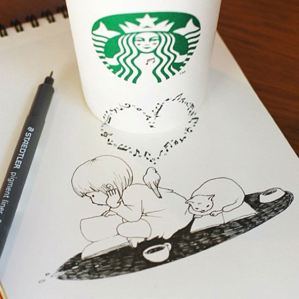Starbucks Cups Become 3D Drawings