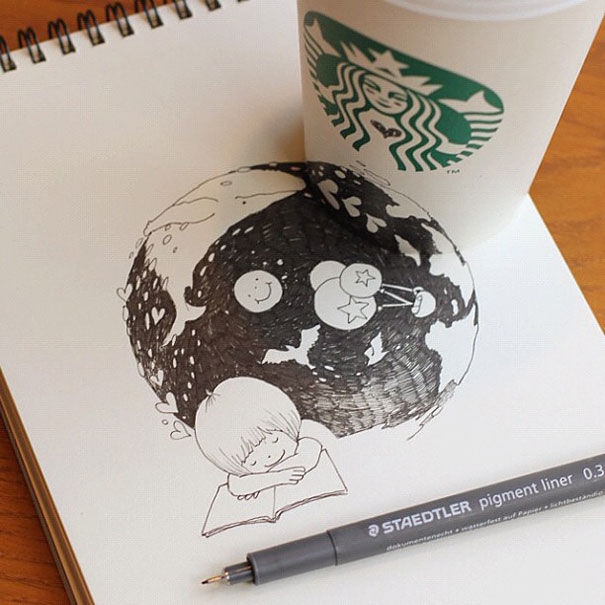Starbucks Cups Become 3D Drawings