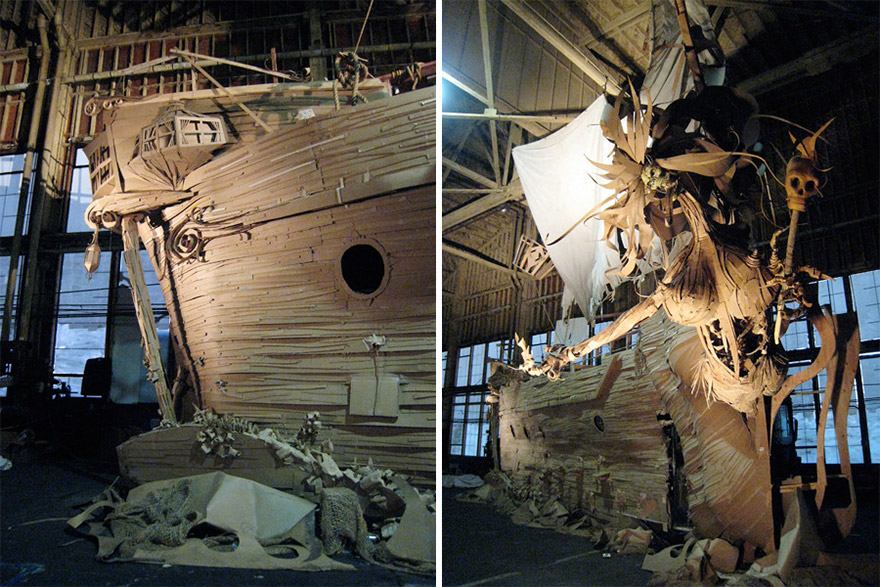 Three Guys Build A Full-sized Ghost Ship Out Of Cardboard In 5 Days