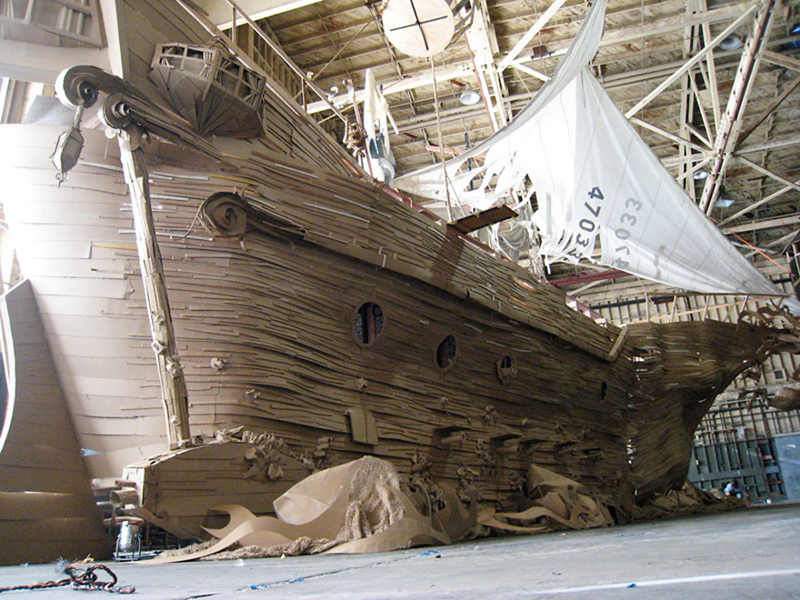 Three Guys Build A Full-sized Ghost Ship Out Of Cardboard In 5 Days