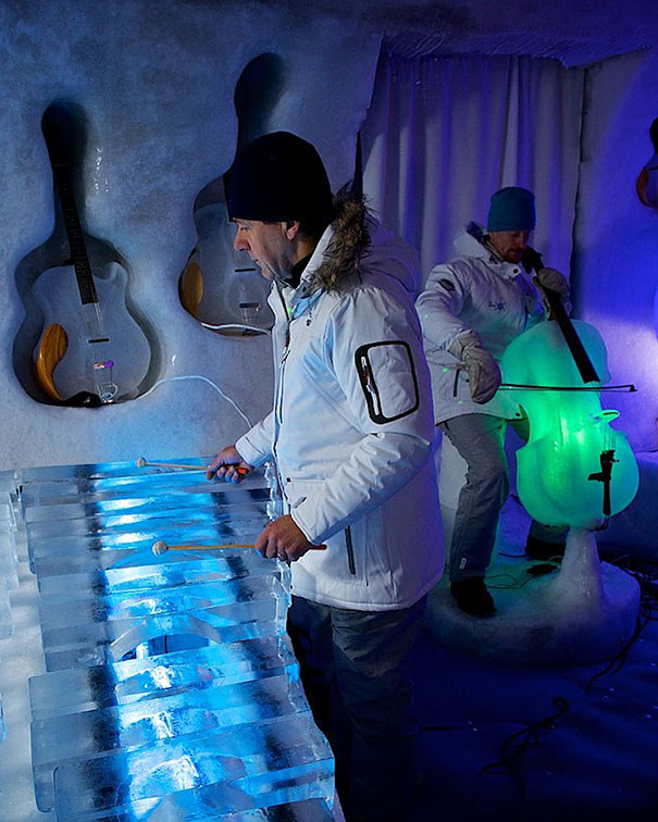 Orchestra Performs In Igloo With Instruments Made Of Ice
