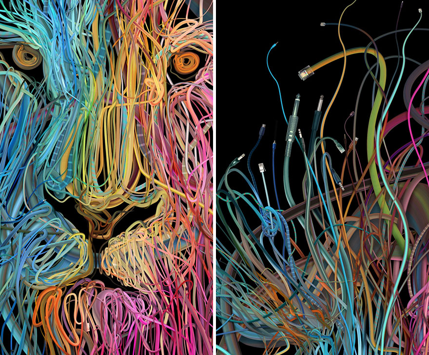 Stunningly Intricate Illustrations Of Animals And People Made Of Hundreds Of Wires