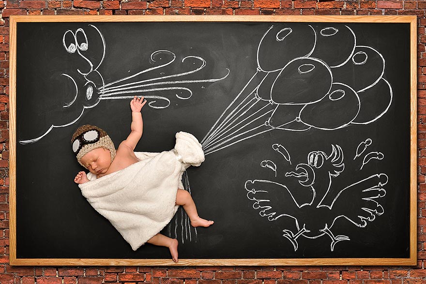 Mother Of Two Illustrates Babies' Dreams On Blackboard
