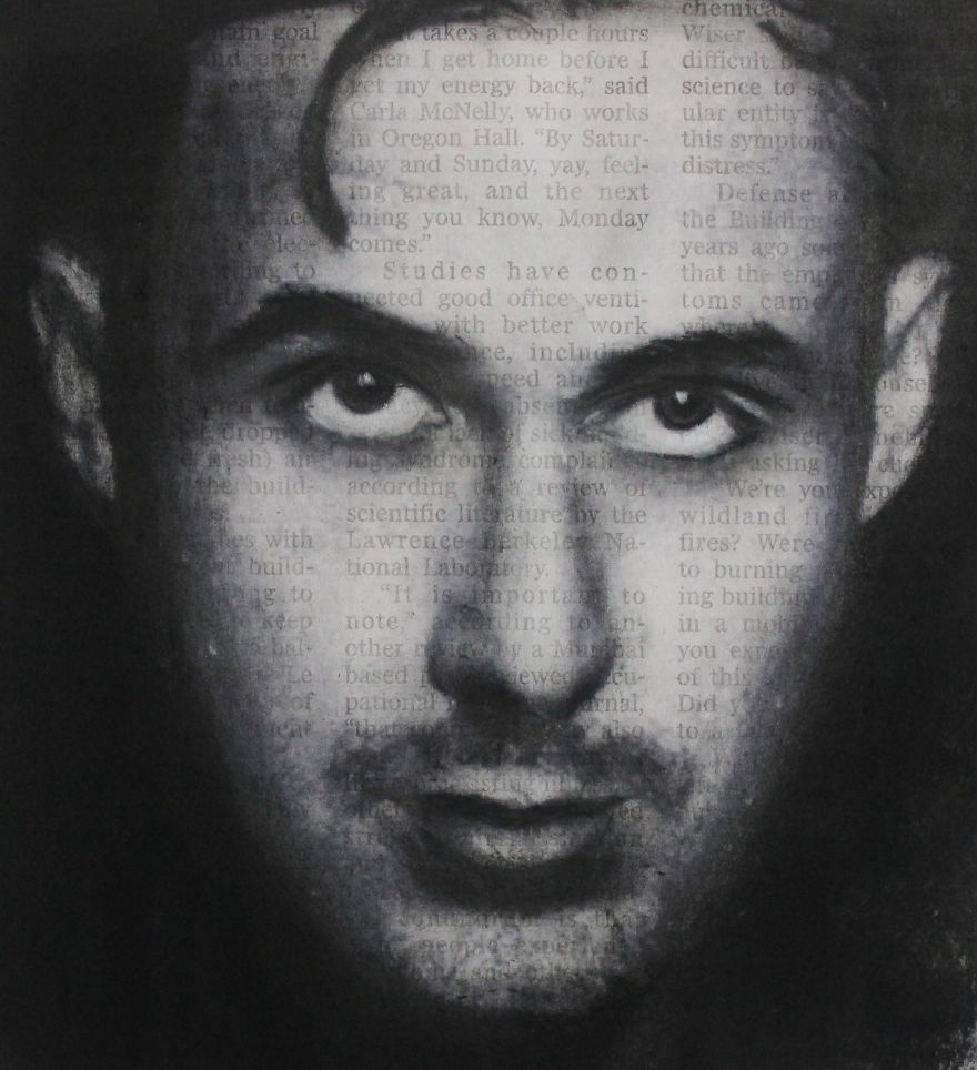 Art In The News: Realistic Portraits Drawn With Charcoal On Newspaper Art In The News: Realistic Portraits Drawn With Charcoal On Newspaper
