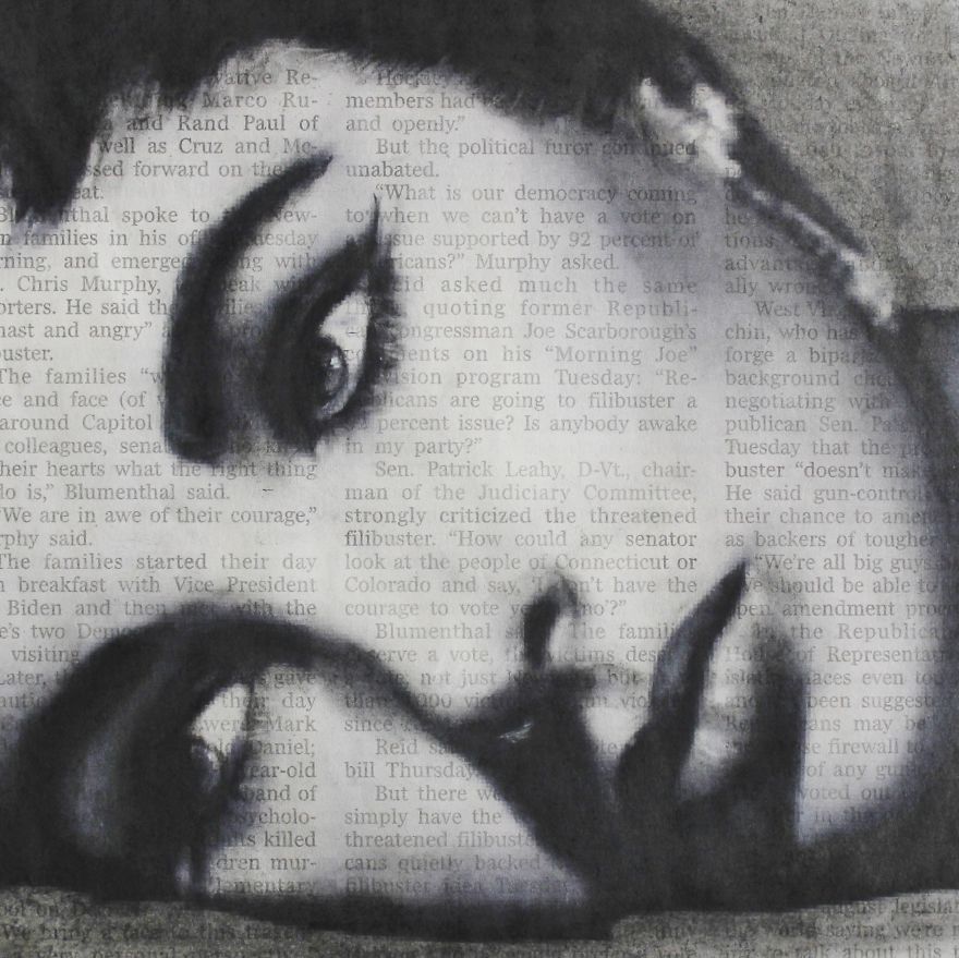 Art In The News: Realistic Portraits Drawn With Charcoal On Newspaper Art In The News: Realistic Portraits Drawn With Charcoal On Newspaper