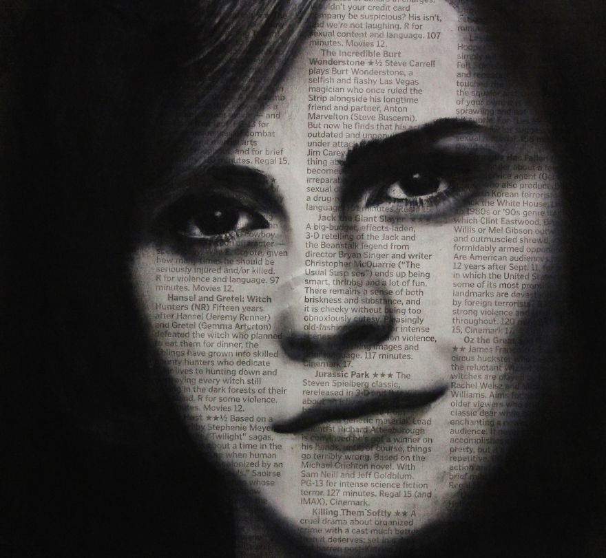 Art In The News: Realistic Portraits Drawn With Charcoal On Newspaper Art In The News: Realistic Portraits Drawn With Charcoal On Newspaper