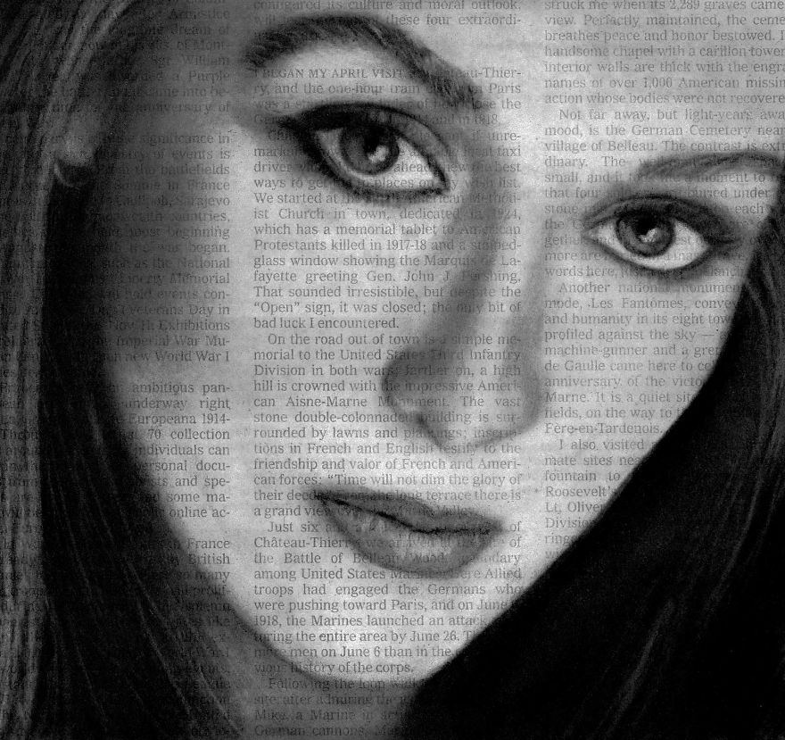 Art In The News: Realistic Portraits Drawn With Charcoal On Newspaper Art In The News: Realistic Portraits Drawn With Charcoal On Newspaper