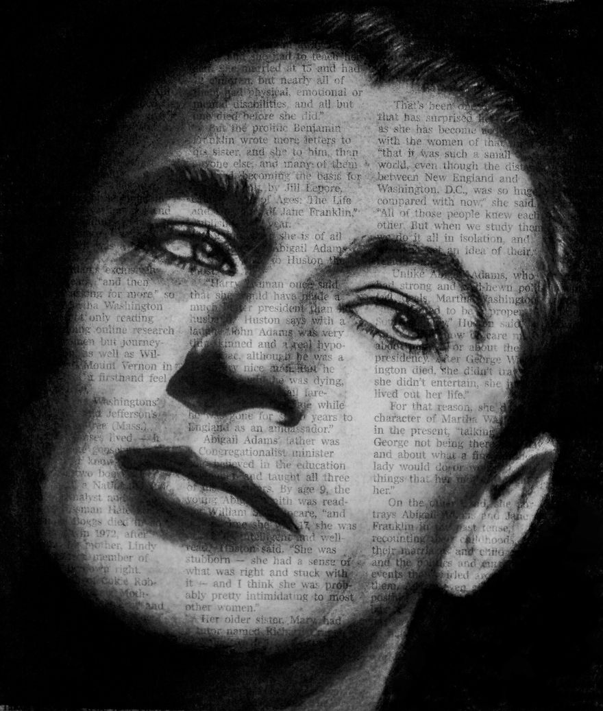 Art In The News: Realistic Portraits Drawn With Charcoal On Newspaper Art In The News: Realistic Portraits Drawn With Charcoal On Newspaper