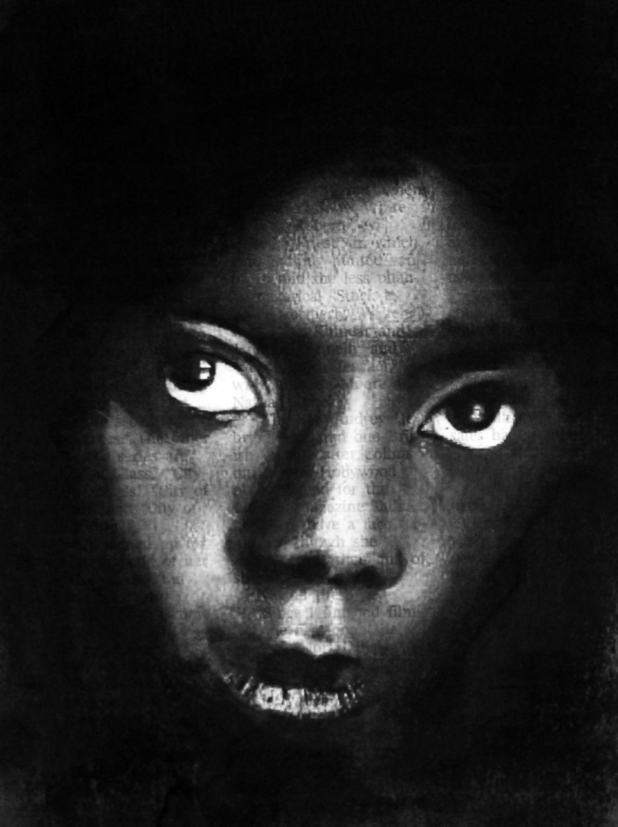 Art In The News: Realistic Portraits Drawn With Charcoal On Newspaper Art In The News: Realistic Portraits Drawn With Charcoal On Newspaper