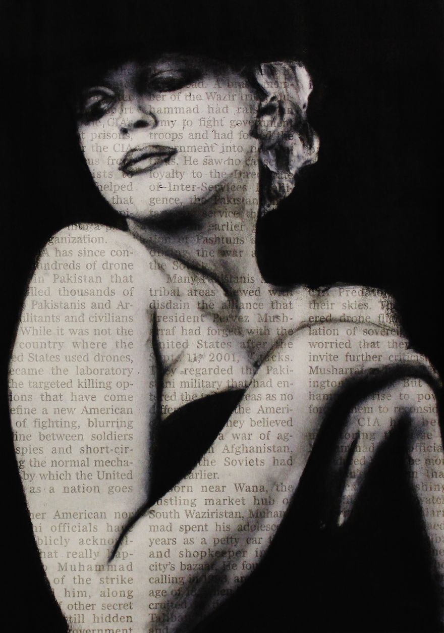 Art In The News: Realistic Portraits Drawn With Charcoal On Newspaper Art In The News: Realistic Portraits Drawn With Charcoal On Newspaper