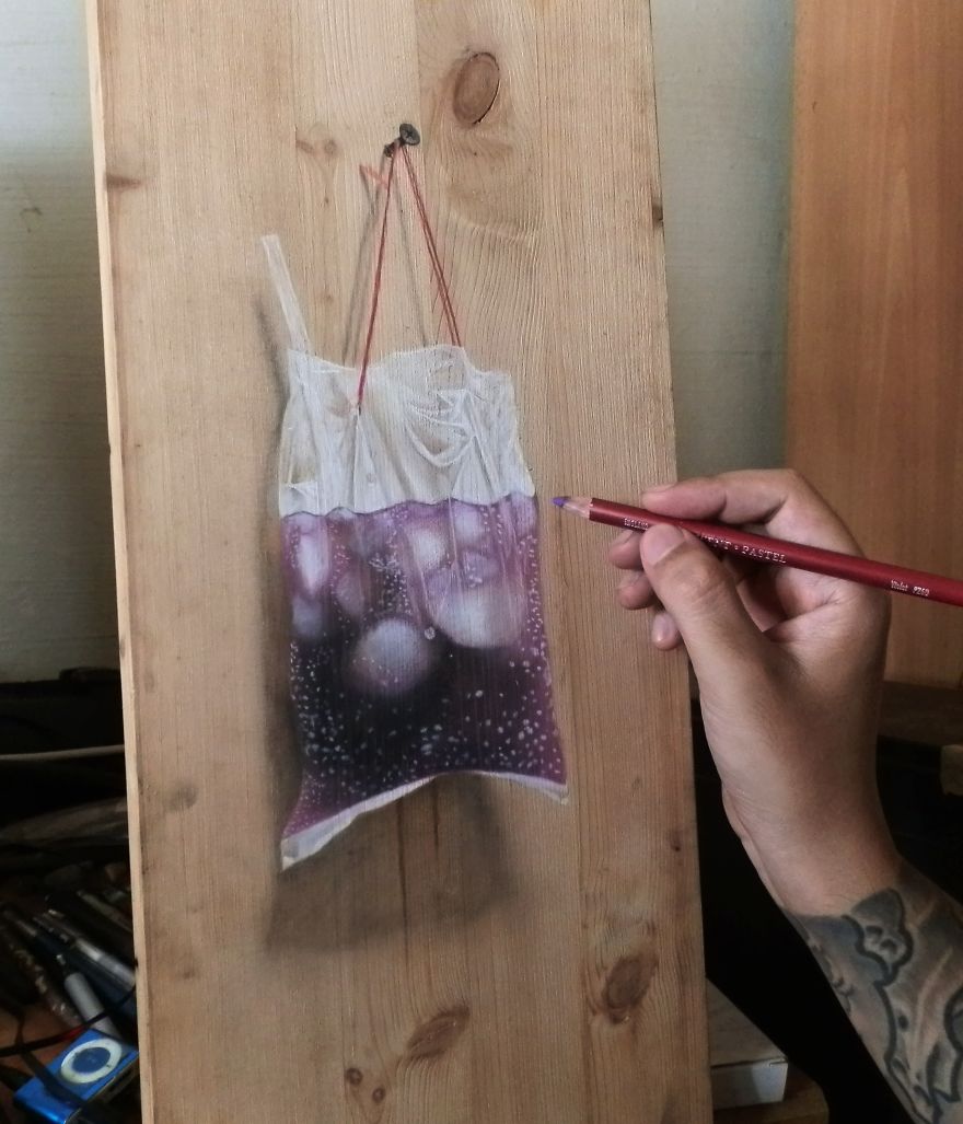 Photorealistic Pastel Drawings On Boards Of Wood