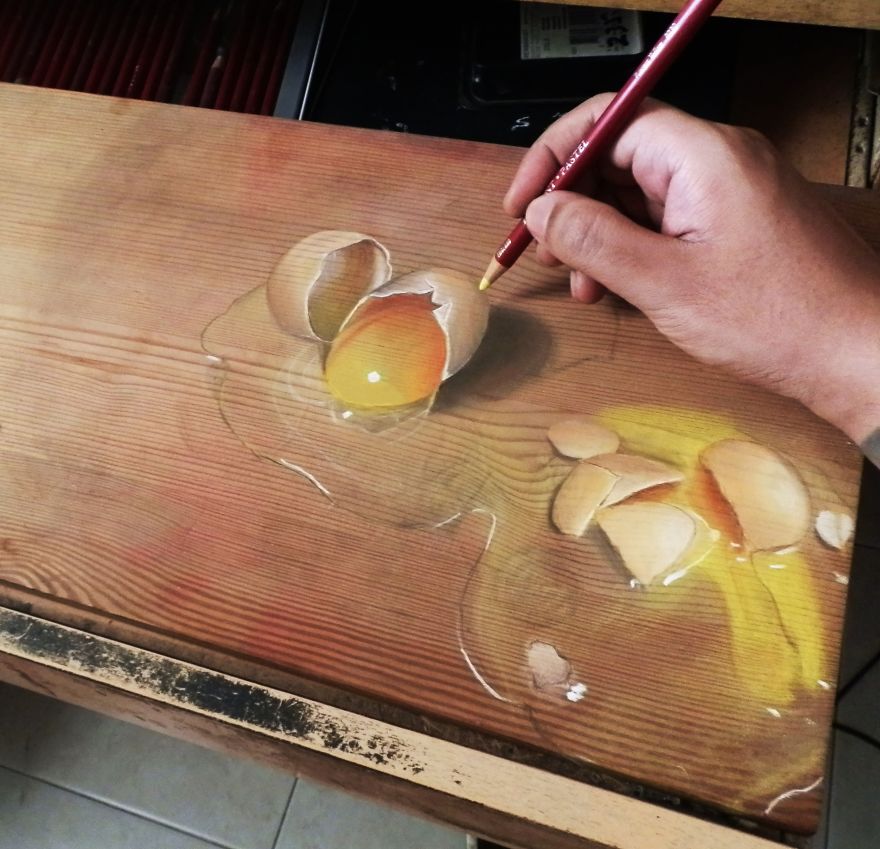 Photorealistic Pastel Drawings On Boards Of Wood