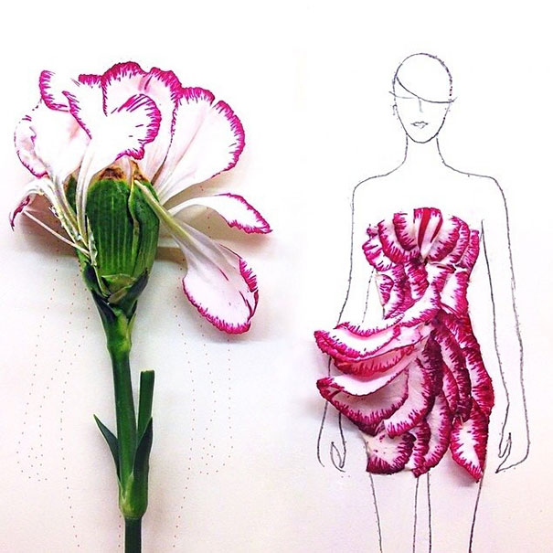 Artist Turns Real Flower Petals Into Fashion Design Illustrations