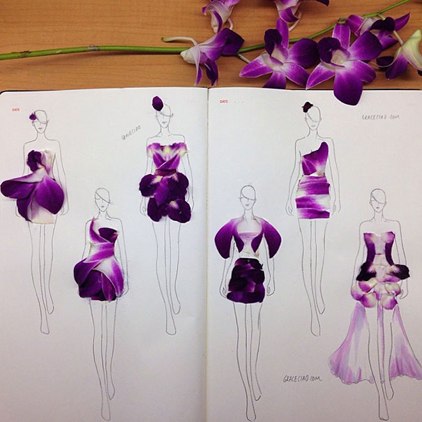 Artist Turns Real Flower Petals Into Fashion Design Illustrations