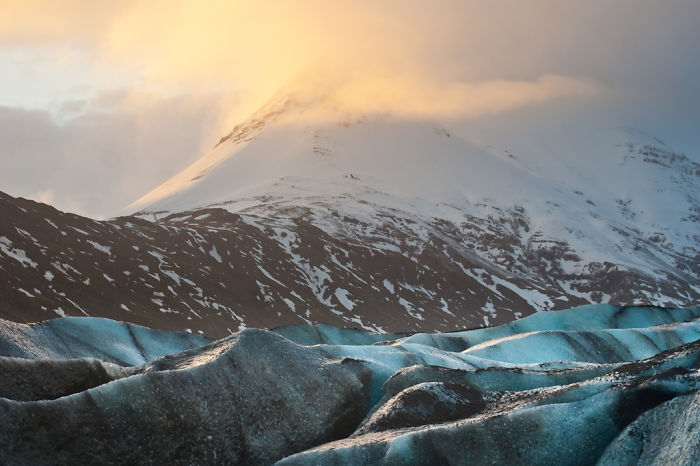 Warm Creamy Light On Blue Heinabergsjökull Glacier
