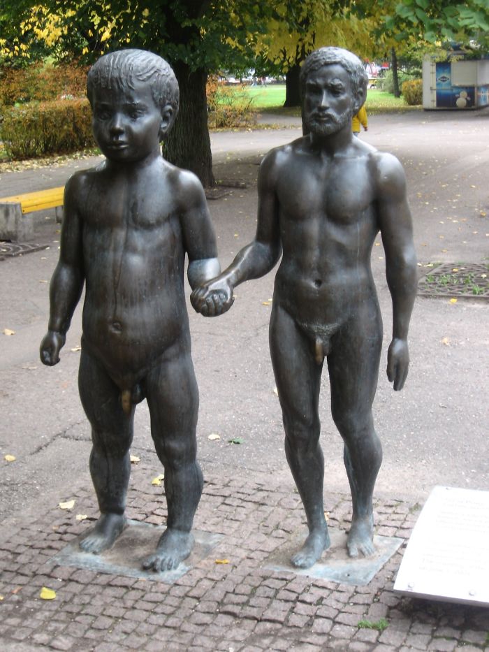 Father And Son Sculpture In Tartu, Estonia. (human Body Proportions)