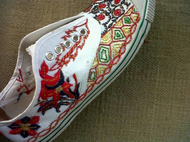 Hand Embroidery On Canvas Shoe. Hand Embroidery On Canvas Shoe.