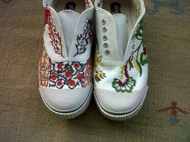 Hand Embroidery On Canvas Shoe. Hand Embroidery On Canvas Shoe.