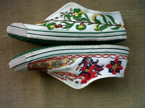 Hand Embroidery On Canvas Shoe. Hand Embroidery On Canvas Shoe.