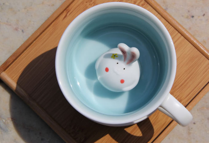 Hand Painted Rabbit Coffee Mug With Saucer