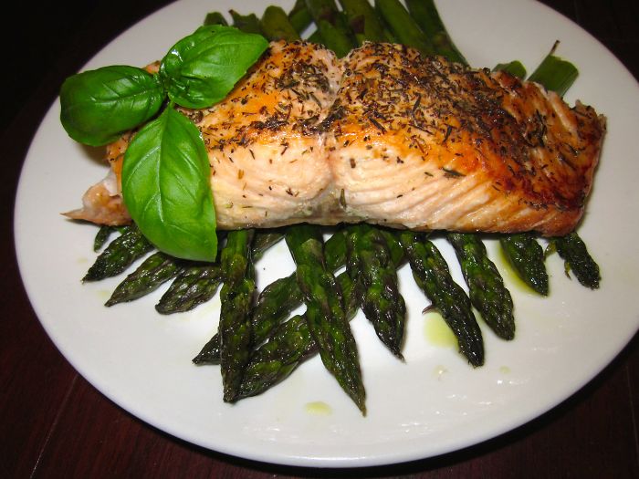 Roasted Herbed Salmon On Asparagus