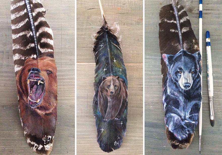 I Use Feathers As Canvases For My Intricate Animal Paintings