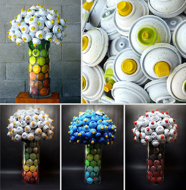 Discarded Spray Cans turned into Flower Bouquets
