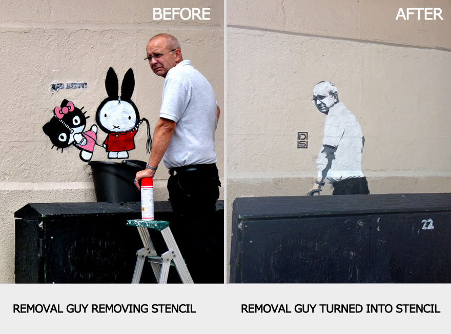 Street Artist Turns Stencil Removal Guy Into Stencil Himself