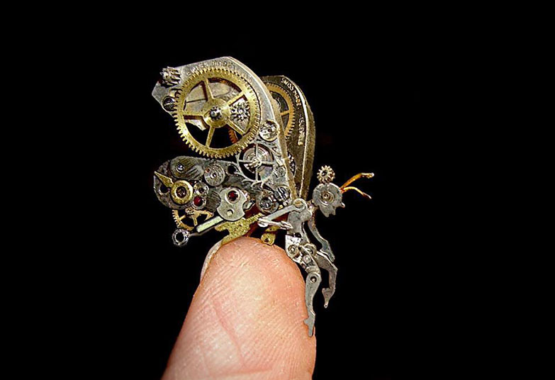 Artist Uses Old Watch Parts To Craft Tiny Intricate Steampunk Sculptures