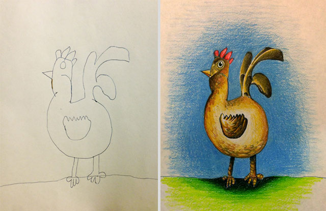 Creative Dad Colors His Kids’ Drawings