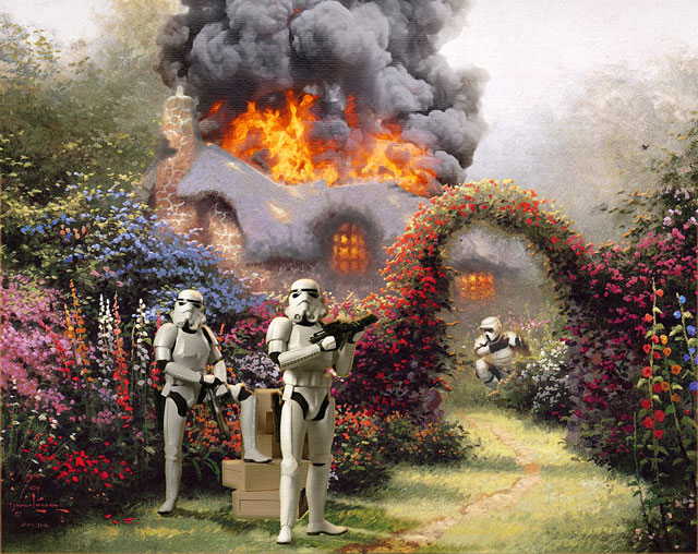 Artist Creates Bizarre Mash-Up Of Star Wars and Kinkade Paintings