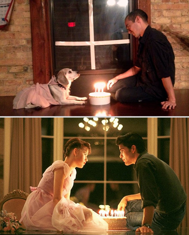 Guy Re-Enacts Famous Movie Scenes With His Boss's Dog