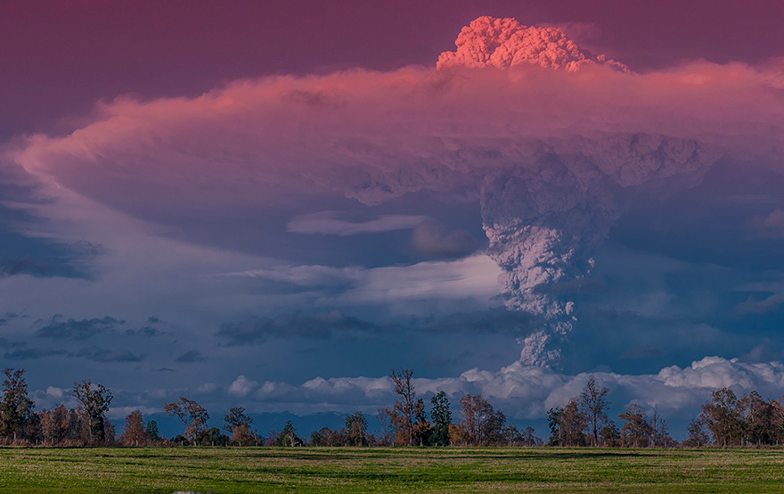 Photographer Captures Volcanic Eruption In Chile With Red-Hot Magma And Flashing Lightning