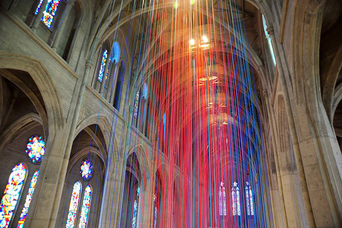 Artist Hangs 20 Miles Of Multicolored Ribbon Inside Grace Cathedral