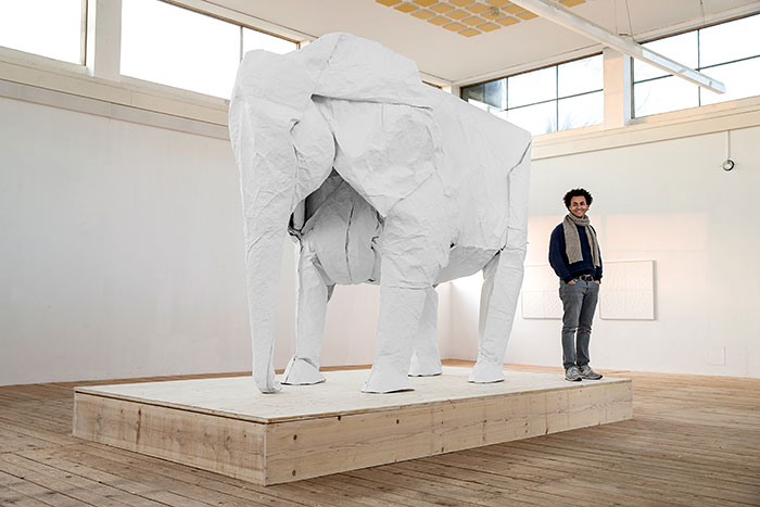 Artist Folds Life-Sized Elephant Out Of Single Massive 50 x 50 ft Sheet Of Paper