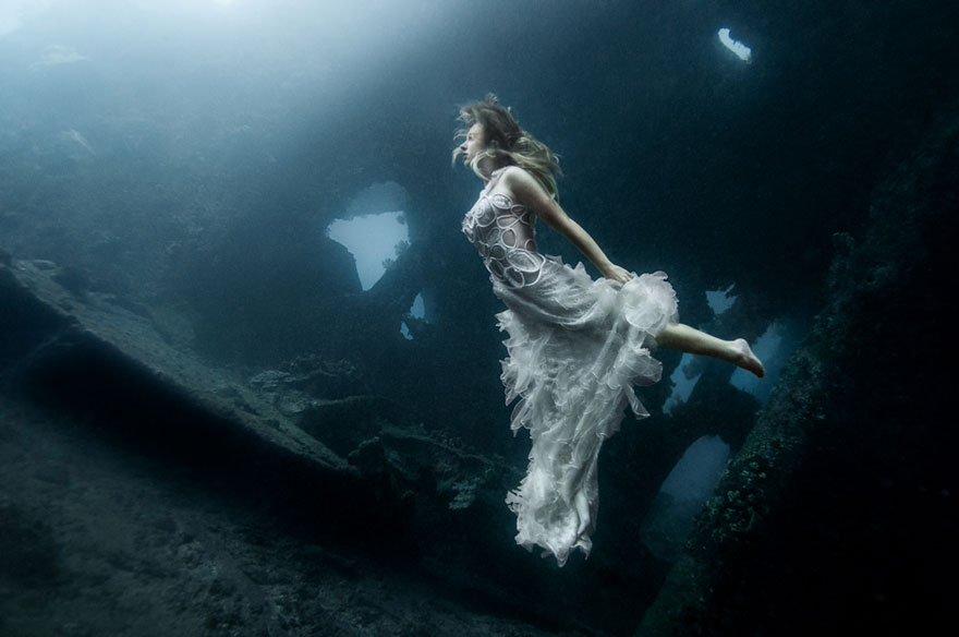 Models Dive 25 Meters To An Underwater Shipwreck In Bali For A Literally Breathtaking Photoshoot