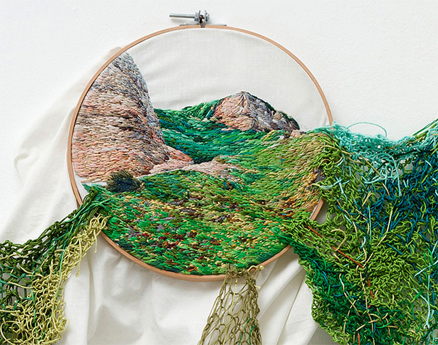 Artist Creates Landscape Embroidery Art That Leaps Out Of Its Frames