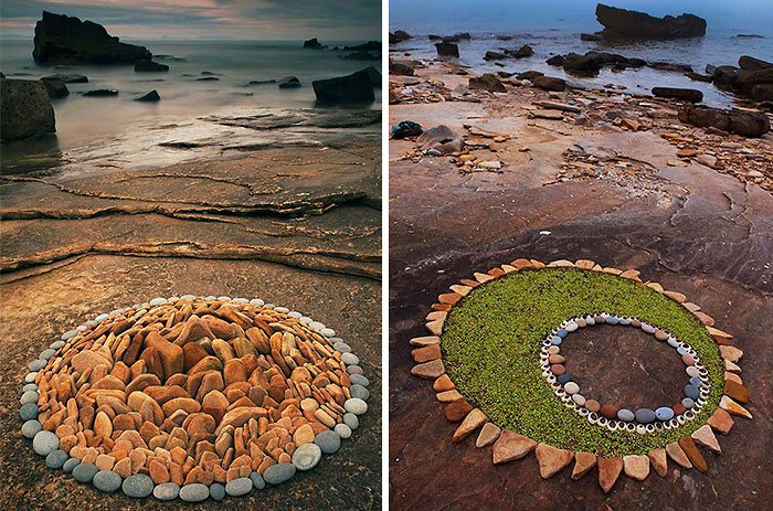 Artist Arranges Rocks And Leaves Into Beautiful Geometric Land Art
