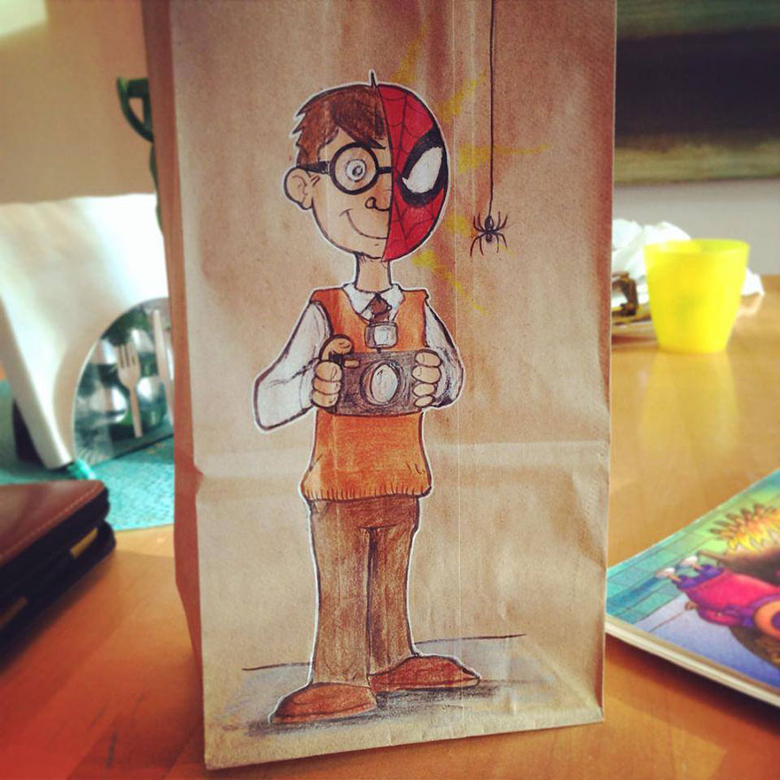 Dad Drew Cool Cartoon Characters On His Son's Lunch Bags Every Day For The  Last 2 Years | Bored Panda