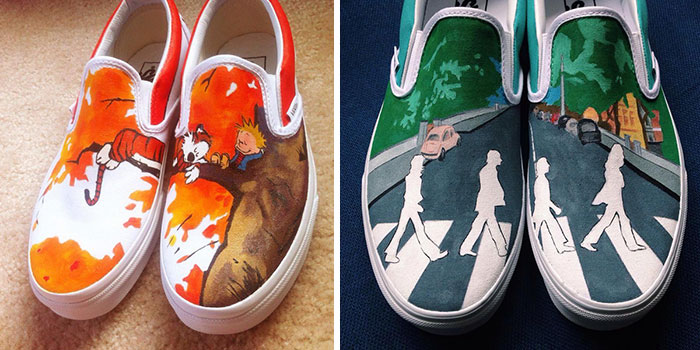 Hand-Painted Shoes With Calvin And Hobbes, The Beatles, And Other Pop Culture Icons