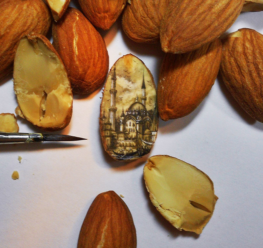 Artist Paints Insanely Small Paintings Onto Food