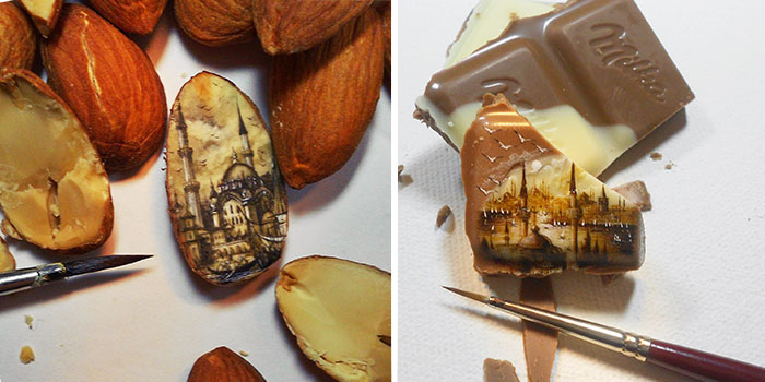 Artist Paints Insanely Small Paintings Onto Food