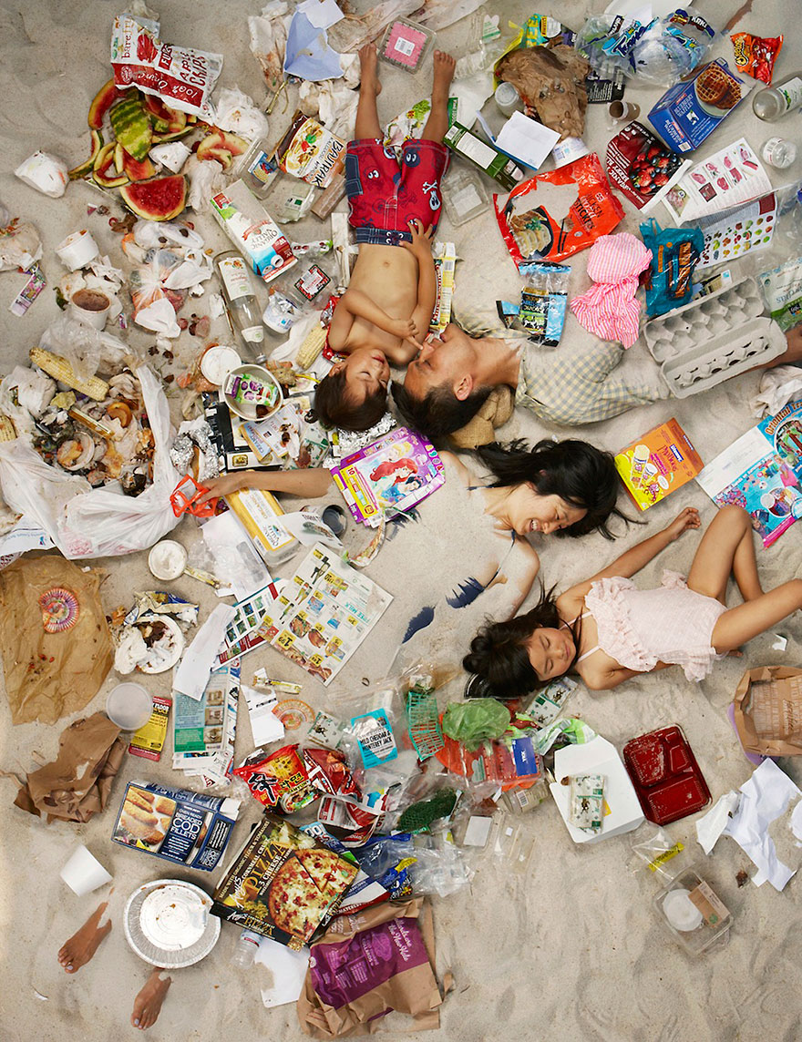 Shocking Photographs Of People Lying In 7 Days Worth of Their Trash