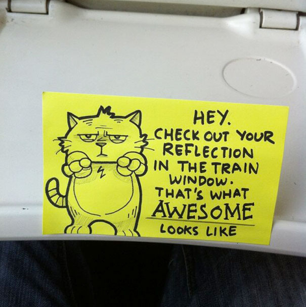 Artist Leaves Cute Motivational Sticky Notes On The Train