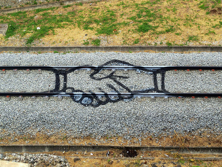 Clever Urban Art On Railroad Tracks By Artur Bordalo