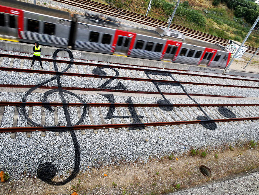 Clever Urban Art On Railroad Tracks By Artur Bordalo