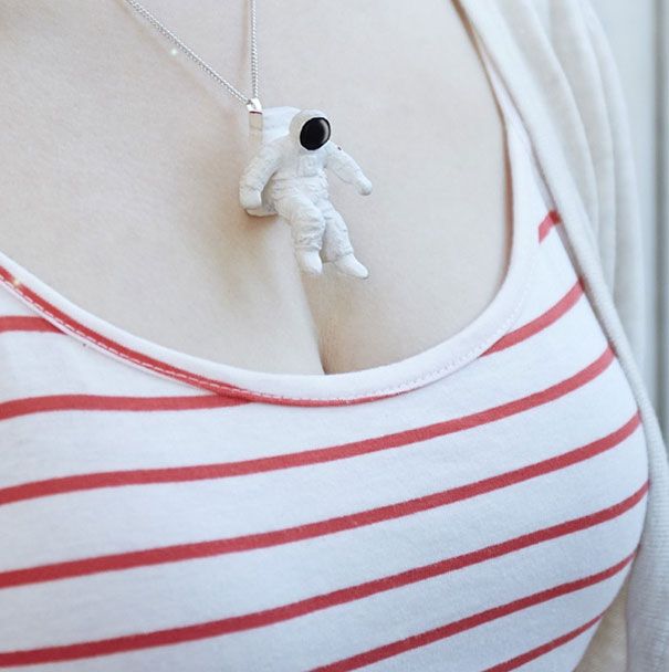 Tiny Figurines Dive Into Women's Breasts In Naughty Necklaces By Takayuki Fukusawa