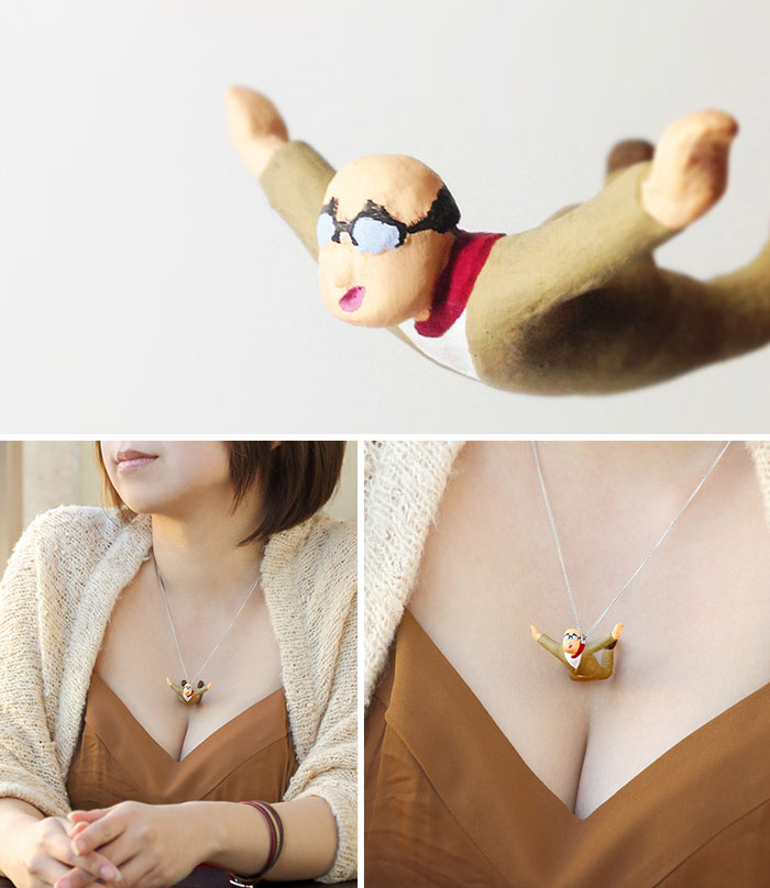 Tiny Figurines Dive Into Women’s Breasts In Naughty Necklaces By Takayuki Fukusawa